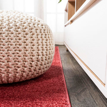 Haze Solid Low-pile Area Rug Red